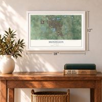 Mundelein, Illinois map, 12 x 18 inch print in a white frame in an entryway