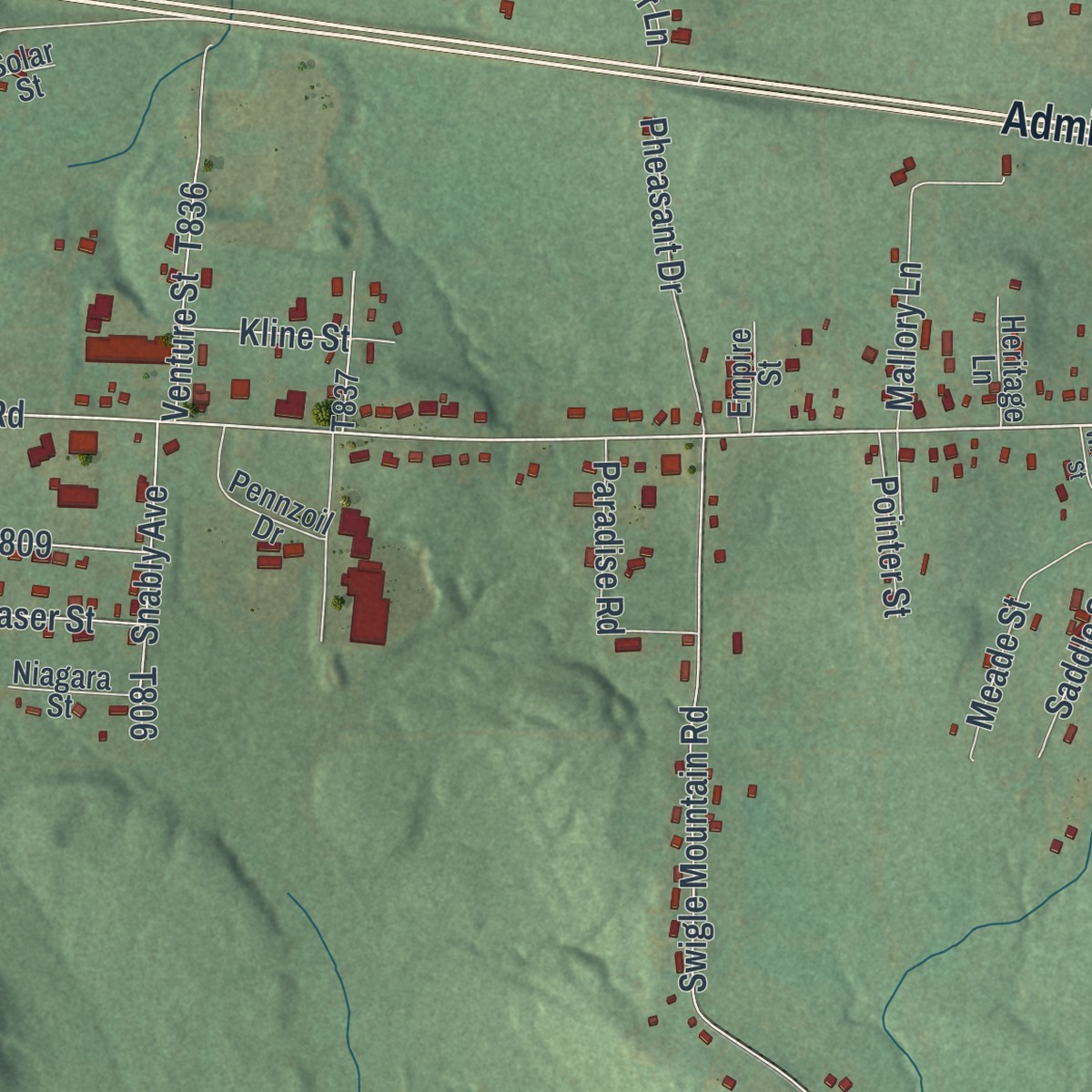 Second close-up of the map of Mundys Corner, Pennsylvania print showing more streets and buildings