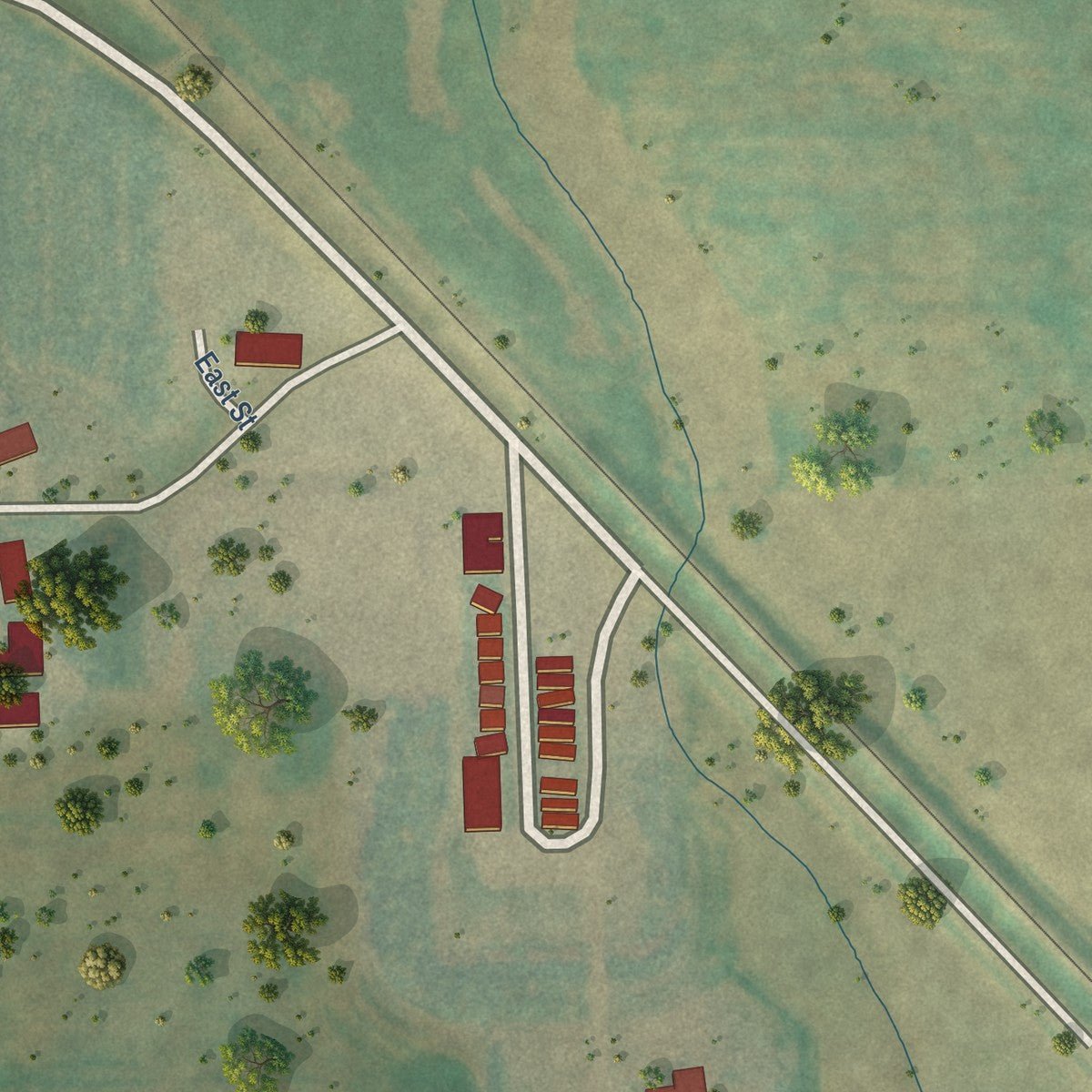 Second close-up of the map of Munich, North Dakota print showing more streets and buildings