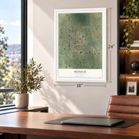 Munich, North Dakota map, 18 x 24 inch print in a white frame in a home office