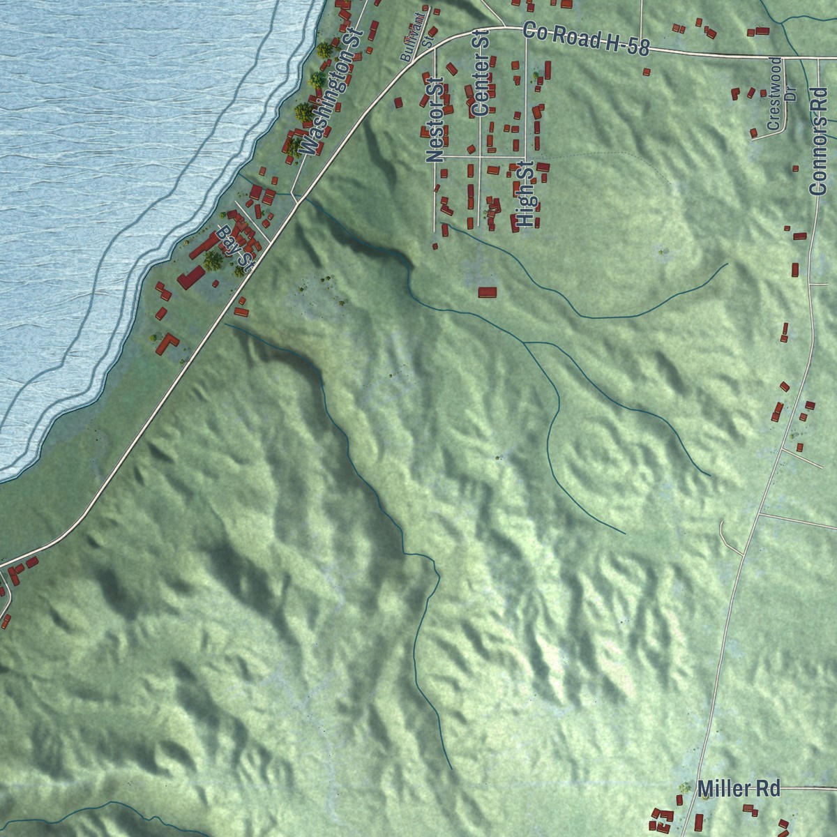 Second close-up of the map of Munising, Michigan print showing more streets and buildings