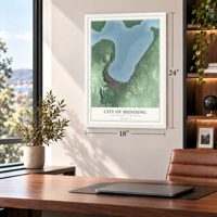 Munising, Michigan map, 18 x 24 inch print in a white frame in a home office