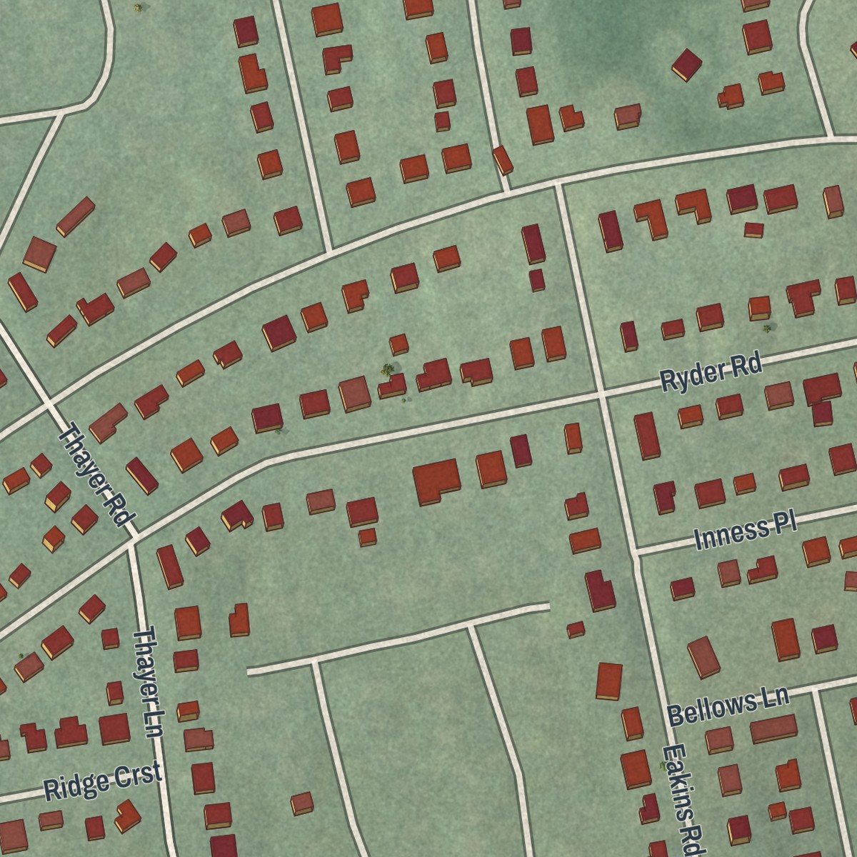 Second close-up of the map of Munsey Park, New York print showing more streets and buildings