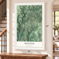 Munster, Pennsylvania map, 24 x 36 inch print in a white frame by a staircase