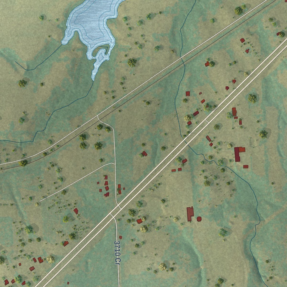 Second close-up of the map of Murchison, Texas print showing more streets and buildings