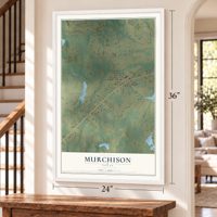 Murchison, Texas map, 24 x 36 inch print in a white frame by a staircase