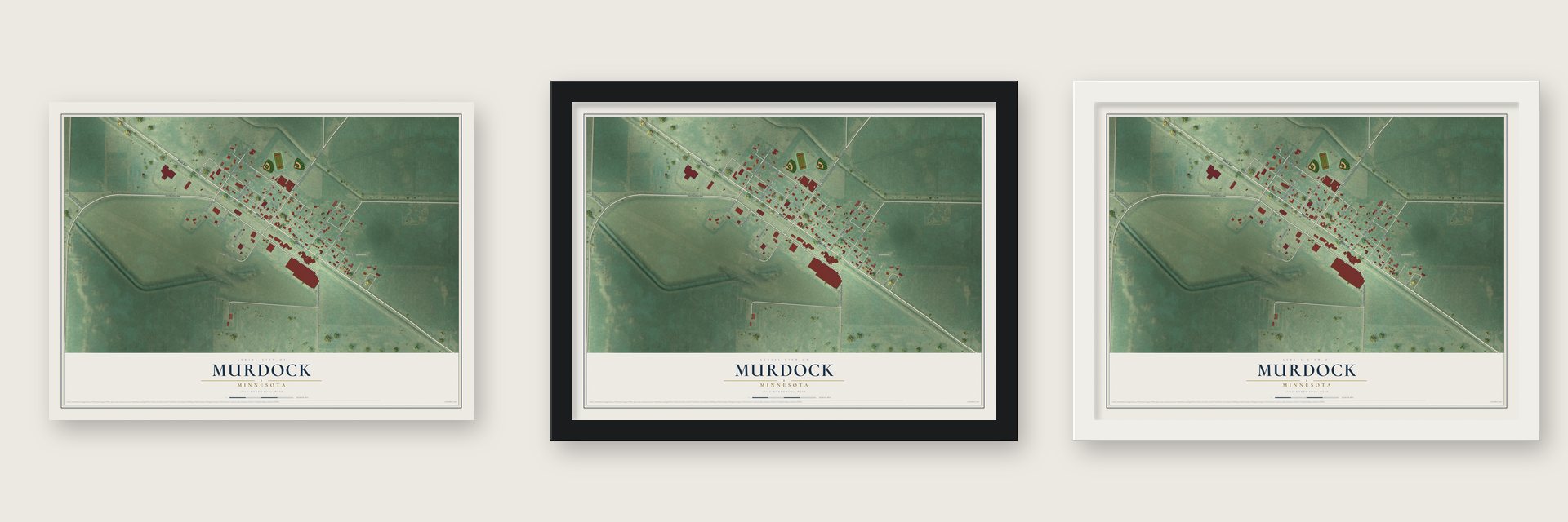 Murdock, Minnesota map unframed, in a black wood frame and in a white wood frame