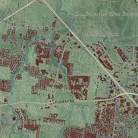 Second close-up of the map of Murfreesboro, Tennessee print showing more streets and buildings