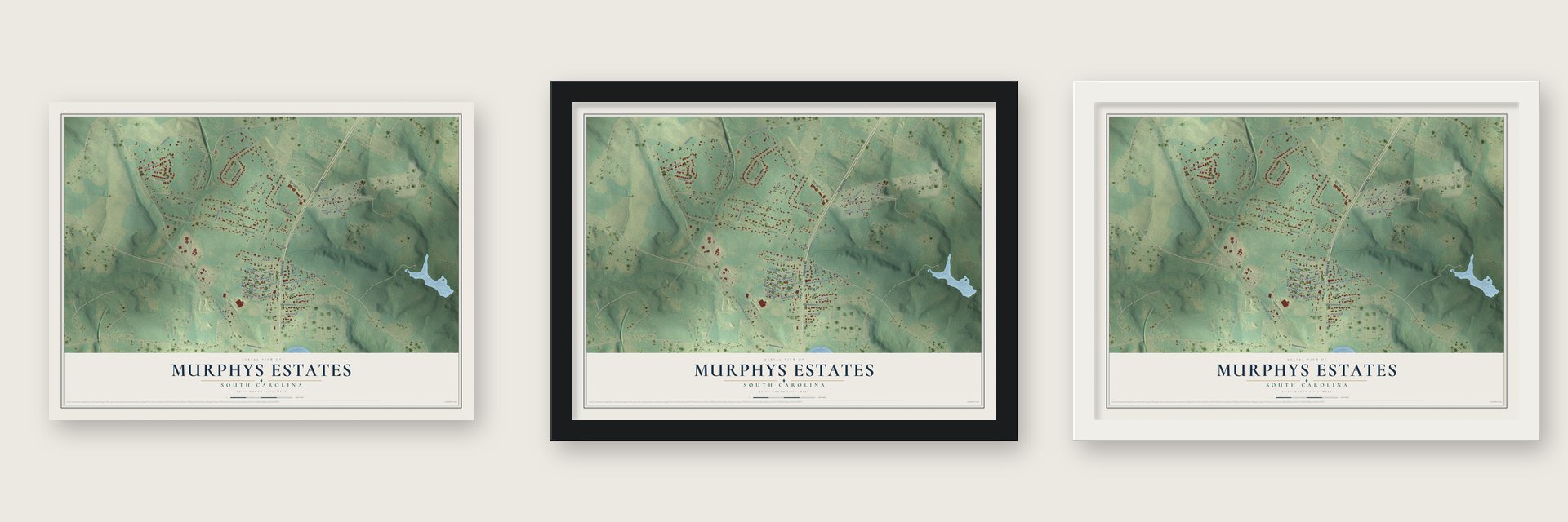 Murphys Estates, South Carolina map unframed, in a black wood frame and in a white wood frame