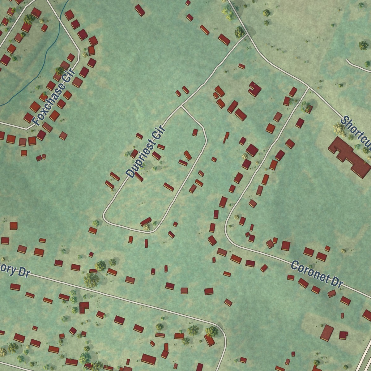 Second close-up of the map of Murphys Estates, South Carolina print showing more streets and buildings