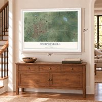 Murphysboro, Illinois map, 24 x 36 inch print in a white frame above a dresser by a staircase
