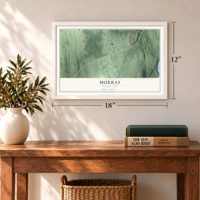 Murray, Connecticut map, 12 x 18 inch print in a white frame in an entryway