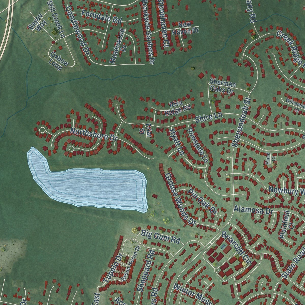 Second close-up of the map of Murraysville, North Carolina print showing more streets and buildings