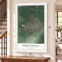 Murraysville, North Carolina map, 24 x 36 inch print in a white frame by a staircase