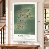 Murrayville, Illinois map, 24 x 36 inch print in a white frame by a staircase