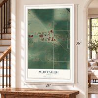 Murtaugh, Idaho map, 24 x 36 inch print in a white frame by a staircase