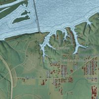 Second close-up of the map of Muscle Shoals, Alabama print showing more streets and buildings