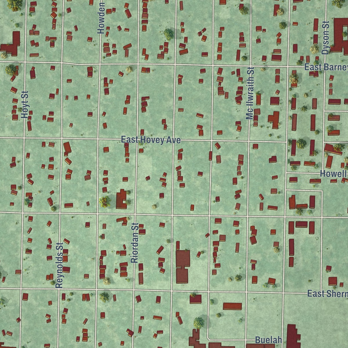 Second close-up of the map of Muskegon Heights, Michigan print showing more streets and buildings