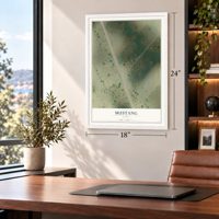 Mustang, Texas map, 18 x 24 inch print in a white frame in a home office
