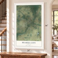 Myakka City, Florida map, 24 x 36 inch print in a white frame by a staircase