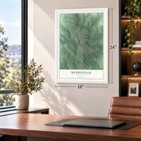 Myersville, Maryland map, 18 x 24 inch print in a white frame in a home office