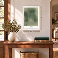 Mylo, North Dakota map, 12 x 18 inch print in a white frame in an entryway