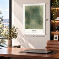 Mylo, North Dakota map, 18 x 24 inch print in a white frame in a home office