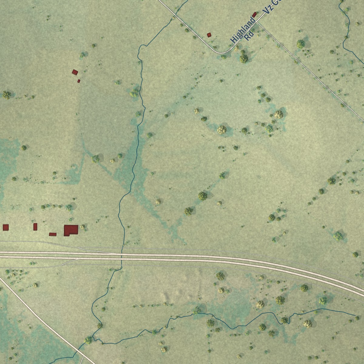 Second close-up of the map of Myrtle Springs, Texas print showing more streets and buildings