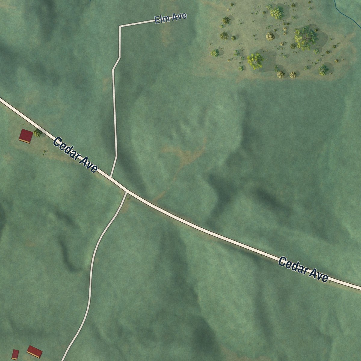 Second close-up of the map of Myrtlewood, Alabama print showing more streets and buildings