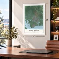 Mystic Island, New Jersey map, 18 x 24 inch print in a white frame in a home office