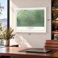 Naalehu, Hawaii map, 18 x 24 inch print in a white frame in a home office