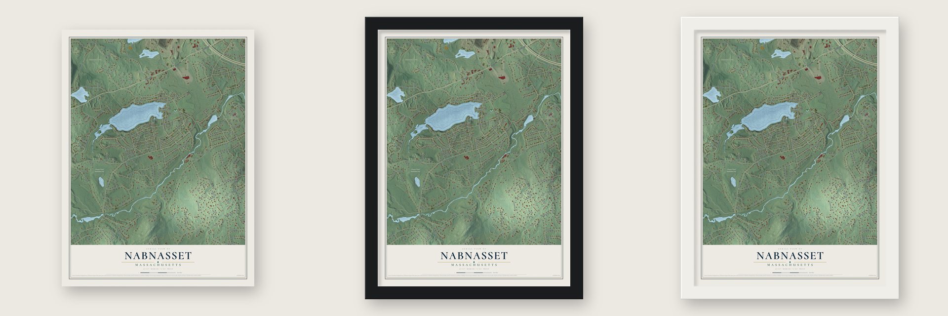 Nabnasset, Massachusetts map unframed, in a black wood frame and in a white wood frame