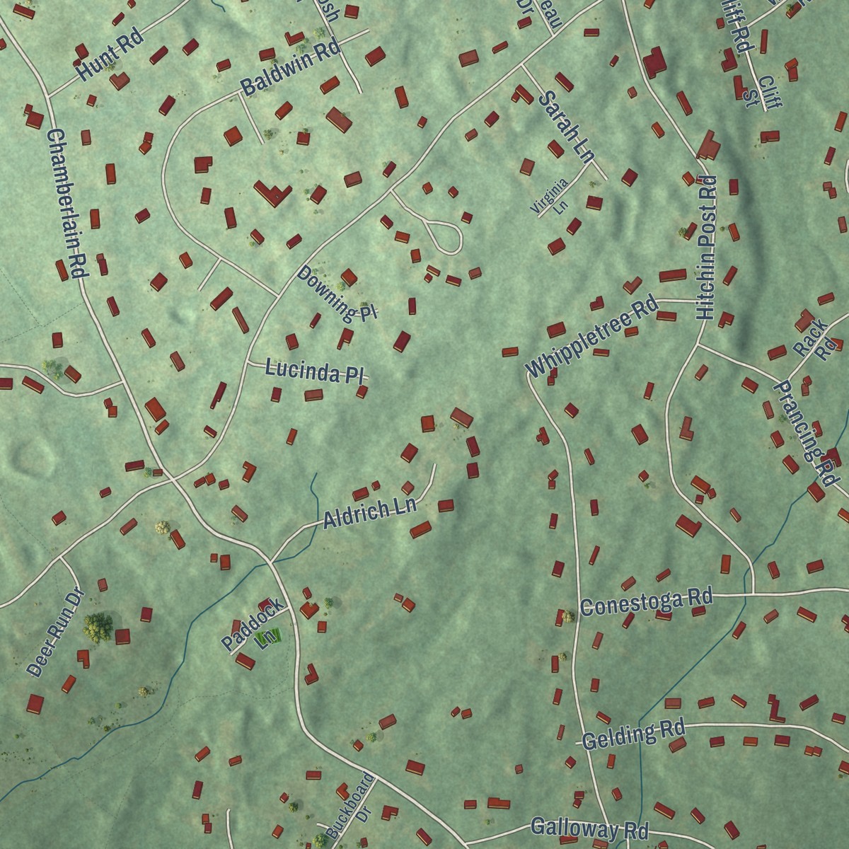 Second close-up of the map of Nabnasset, Massachusetts print showing more streets and buildings