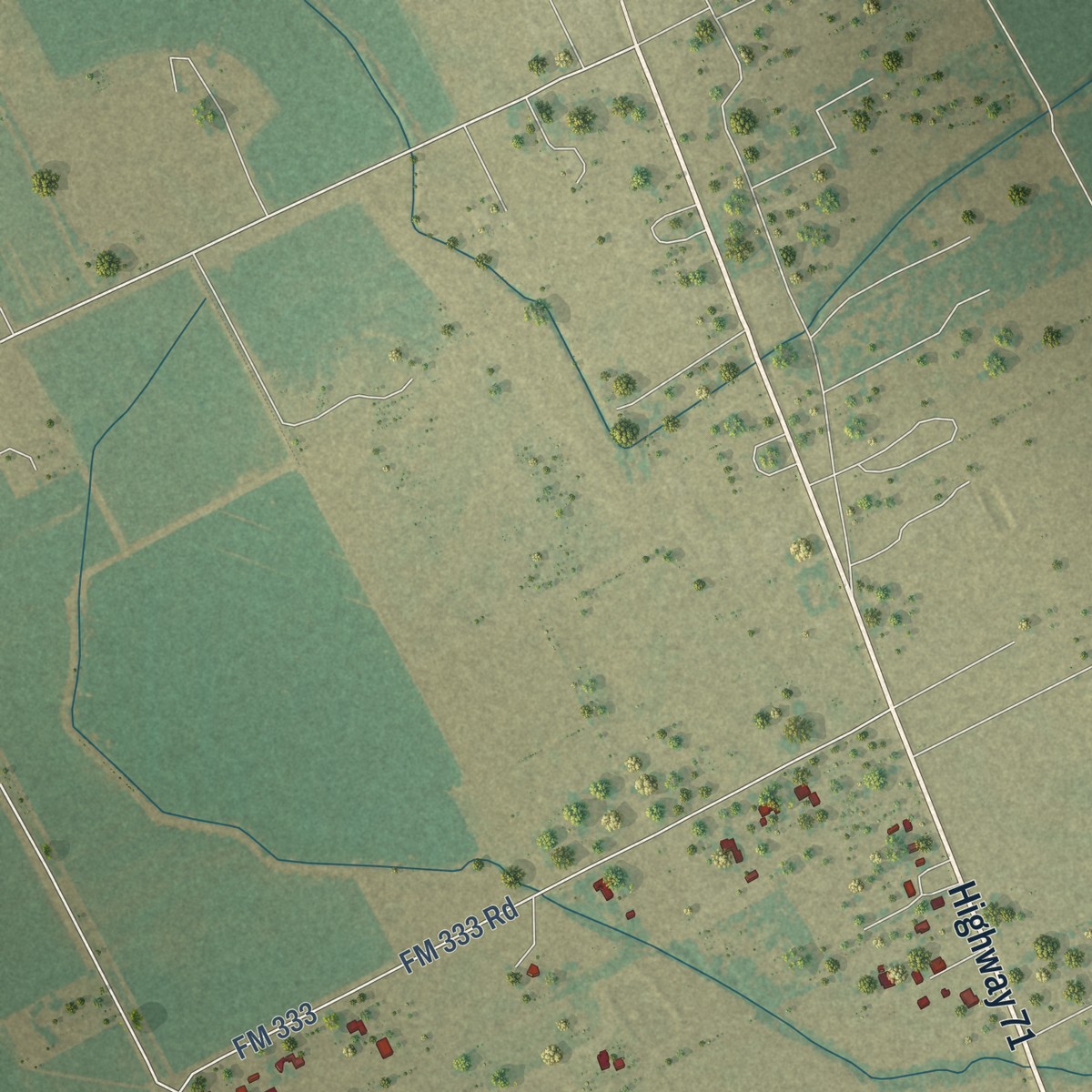 Second close-up of the map of Nada, Texas print showing more streets and buildings