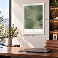 Nada, Texas map, 18 x 24 inch print in a white frame in a home office