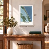 Nags Head, North Carolina map, 12 x 18 inch print in a white frame in an entryway
