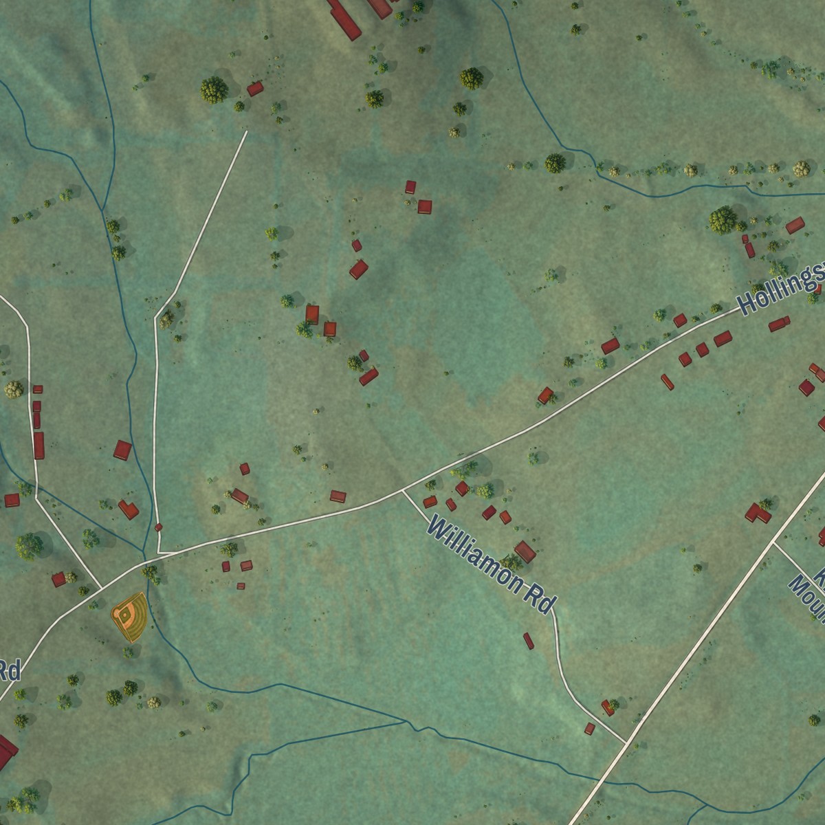 Second close-up of the map of Nances Creek, Alabama print showing more streets and buildings