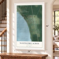 Nanticoke Acres, Maryland map, 24 x 36 inch print in a white frame by a staircase