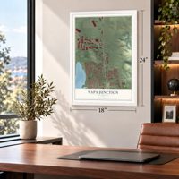 Napa Junction, California map, 18 x 24 inch print in a white frame in a home office