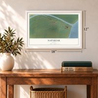 Napakiak, Alaska map, 12 x 18 inch print in a white frame in an entryway