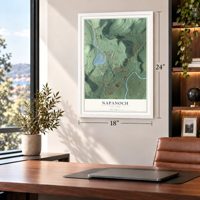 Napanoch, New York map, 18 x 24 inch print in a white frame in a home office