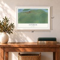 Napaskiak, Alaska map, 12 x 18 inch print in a white frame in an entryway