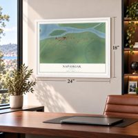 Napaskiak, Alaska map, 18 x 24 inch print in a white frame in a home office