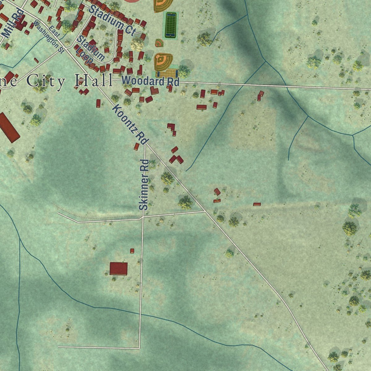 Second close-up of the map of Napavine, Washington print showing more streets and buildings