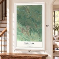 Napavine, Washington map, 24 x 36 inch print in a white frame by a staircase