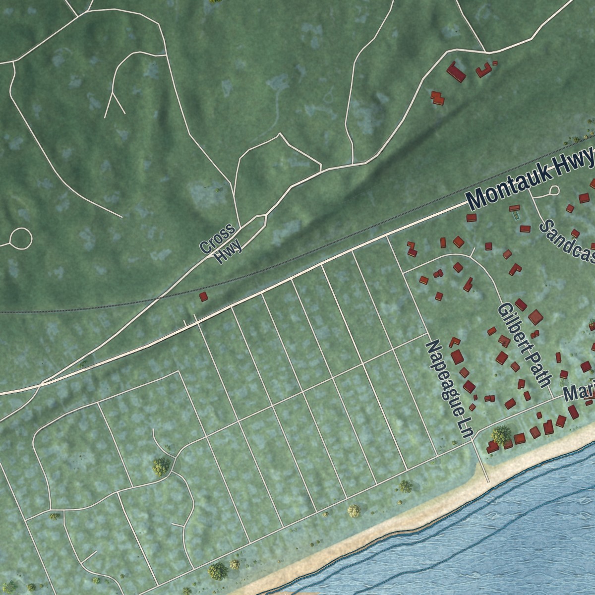Second close-up of the map of Napeague, New York print showing more streets and buildings