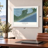 Napeague, New York map, 18 x 24 inch print in a white frame in a home office
