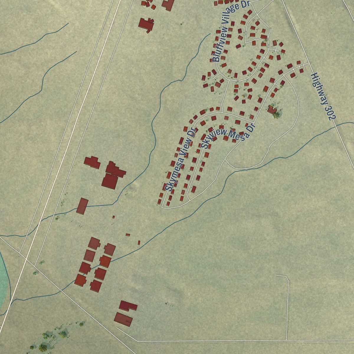 Second close-up of the map of Napi Headquarters, New Mexico print showing more streets and buildings