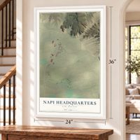 Napi Headquarters, New Mexico map, 24 x 36 inch print in a white frame by a staircase