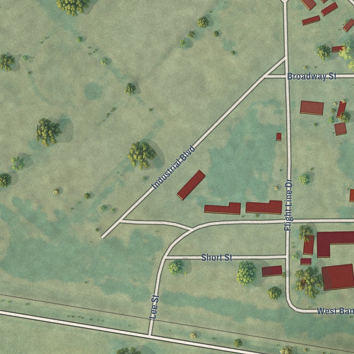 Second close-up of the map of Napier Field, Alabama print showing more streets and buildings